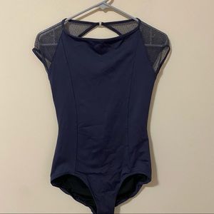 CAPEZIO Cap Sleeve Lace Mesh Open Back Wide Neck Ballet Dance Leotard